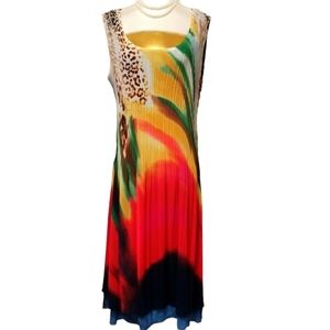 Caeliann Pleated Abstract/ Leopard Print Midi Dress Size L